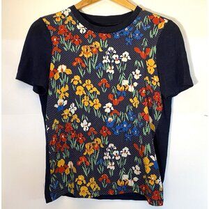 TORY BURCH Women's SM KAYLA Navy Linen & Silk Floral Blouse Shirt